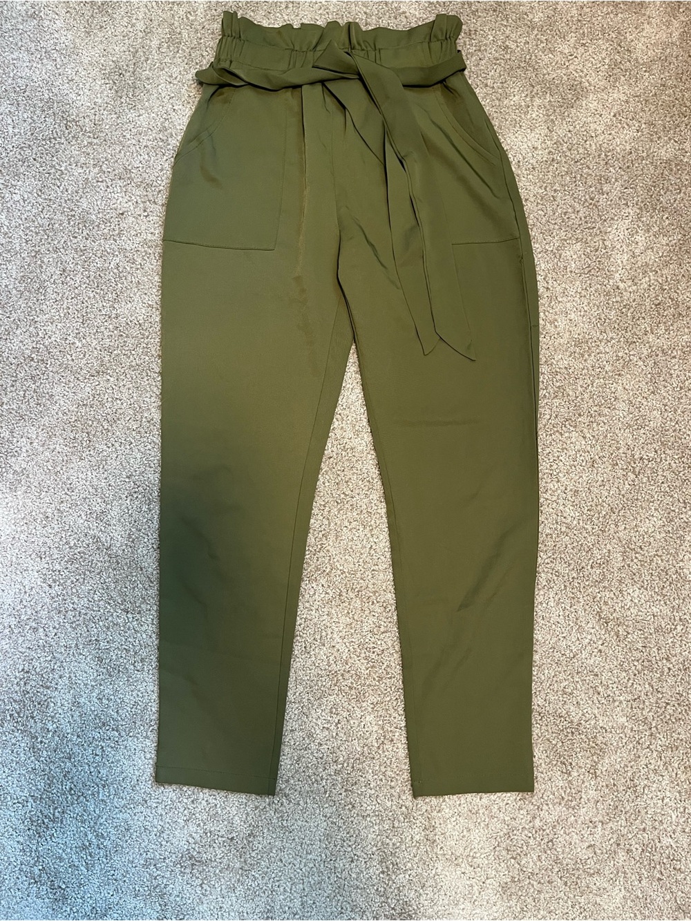 olive green paper bag dress pants/ trousers